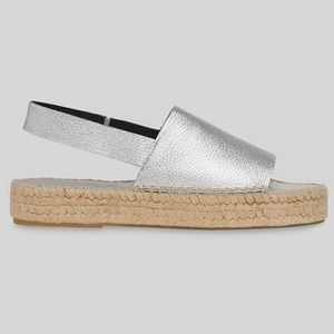Whistles Nile Sling Back Espadrille Metallic Silver Pebbled Leather Sustainable